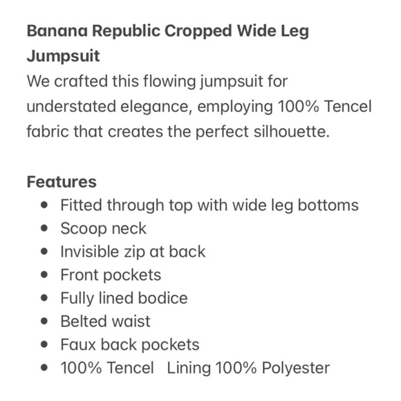 Banana Republic Cropped Wide Leg Belted Jumpsuit in Olive | Size 6P - Picture 8 of 8